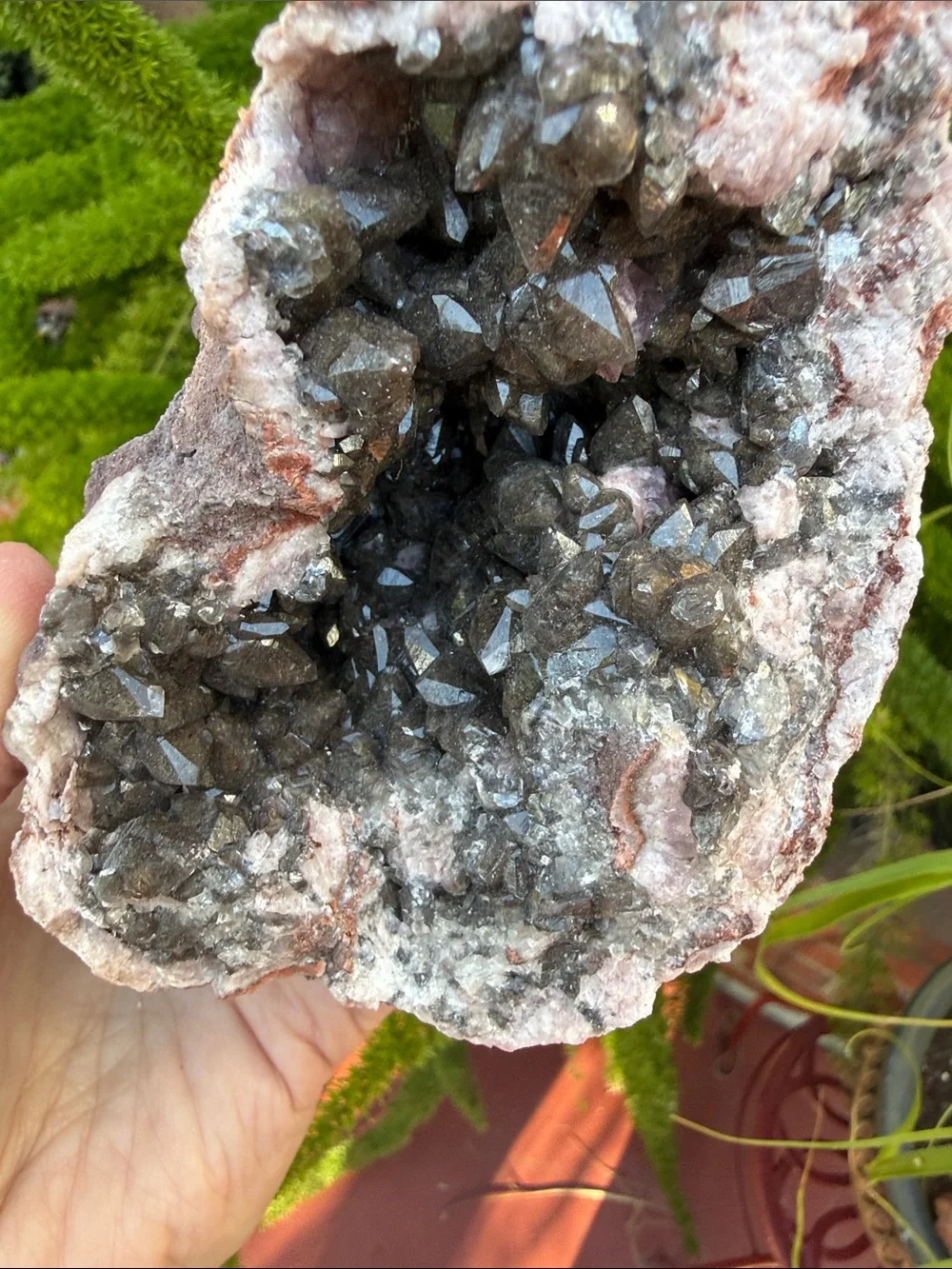 Pink Amethyst and Smoky Quartz Geode with Pink Matrix - Picture 11 of 12